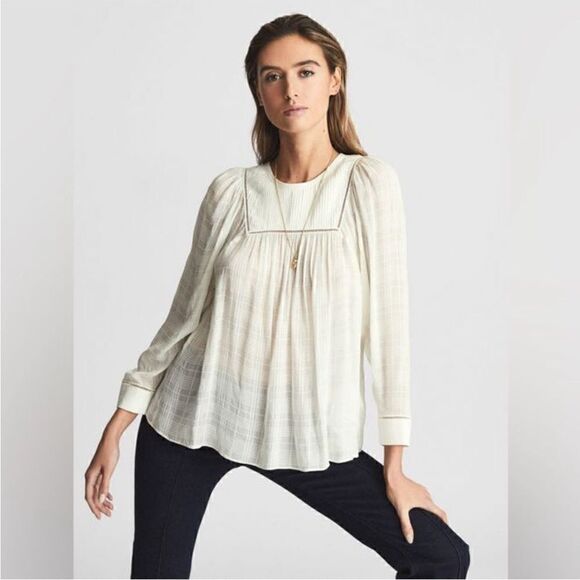 REISS NWT MARCIA LADDER INTEREST BLOUSE in White/Cream Size 8 - Picture 4 of 11